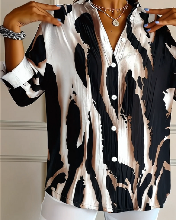 Bloes Staande Kraag Onregelmatig Bedrukt