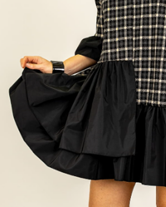 Jurk Kortmouwen Ruitpatroon V-Hals Patchwork