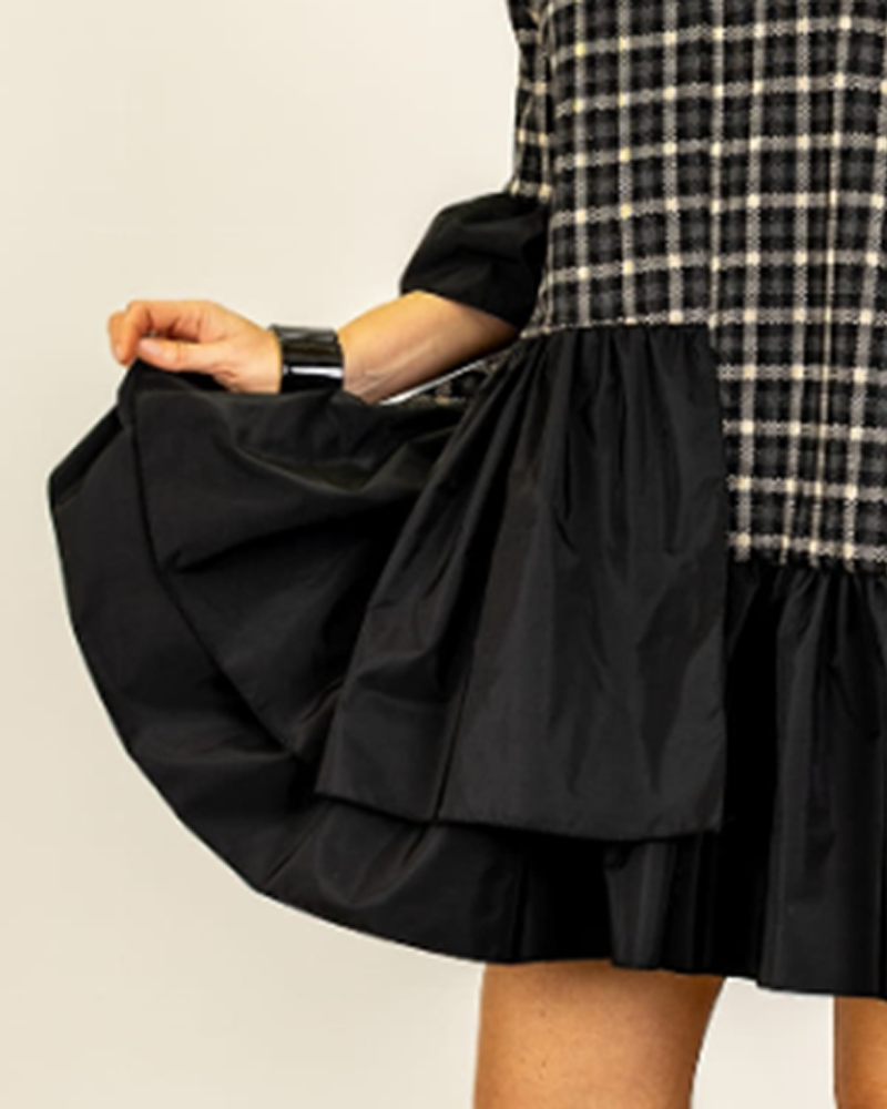 Jurk Kortmouwen Ruitpatroon V-Hals Patchwork