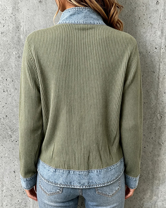 Jas Relaxed Denim Paneel Gebreid