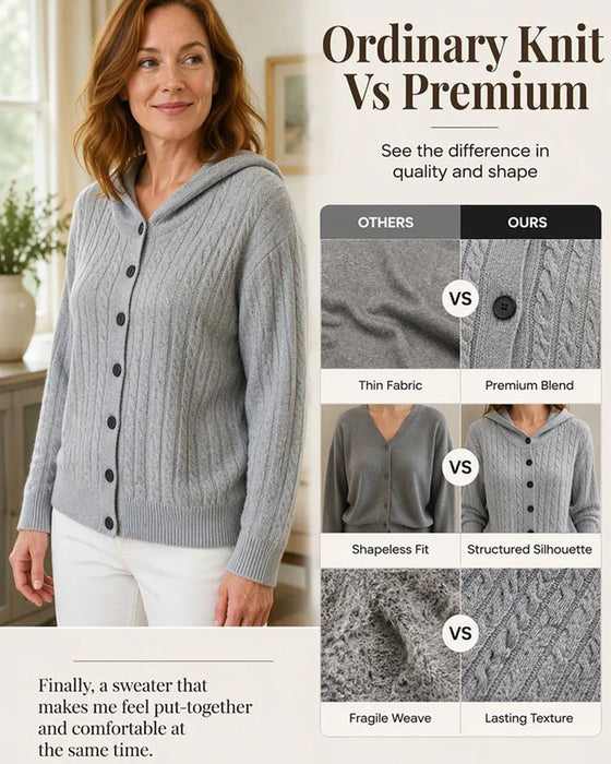 Cardigan Met Capuchon Open Voor Gebreid