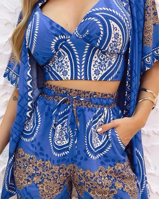 Badpak elegante paisley print driedelig