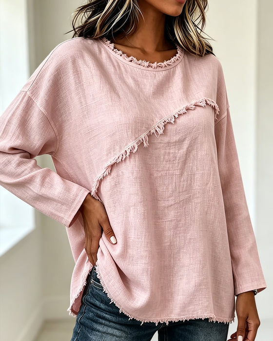 Blouse Rondhals Effen Onregelmatig