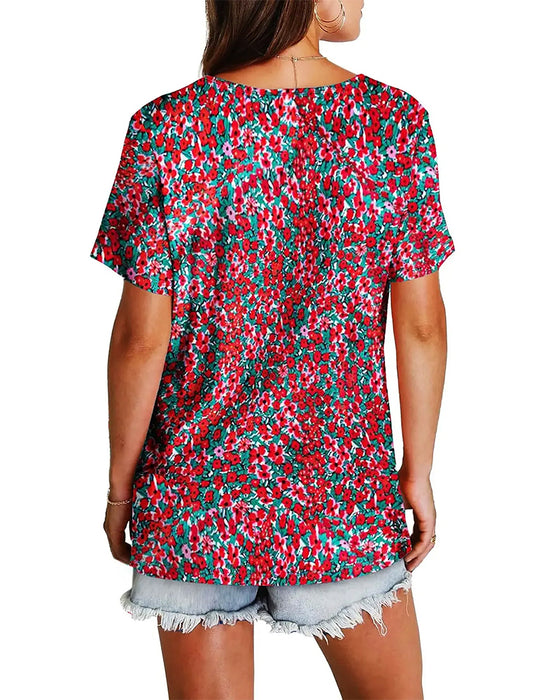 Blouse Bloemen V-Hals Korte Mouw
