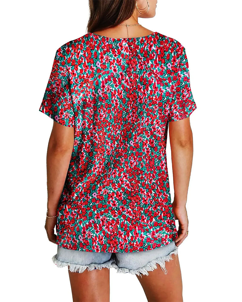Blouse Bloemen V-Hals Korte Mouw