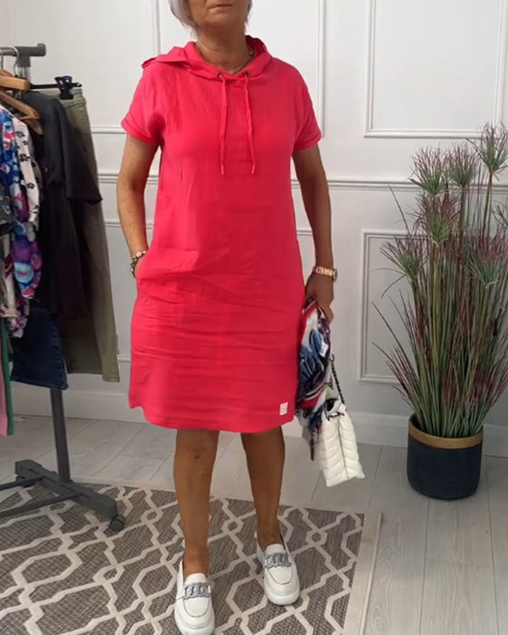 Casual jurk met korte mouwen en capuchon