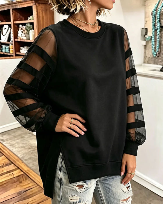 Sweatshirt Ronde Hals Split Effen Kleur Tule