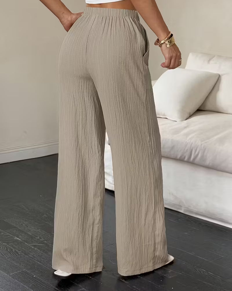 Broek Geplooid Hoge Taille Wijd Pijp