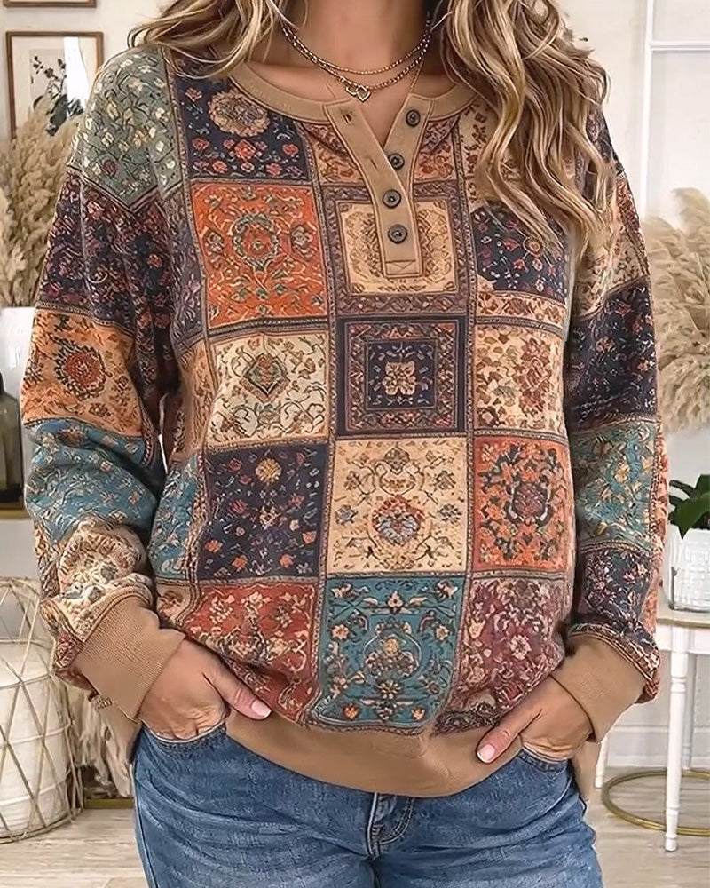 Sweatshirt Ronde Hals Geknoopt Ruitpatroon Contrast