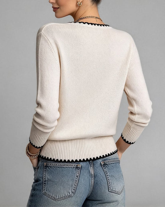 Cardigan V-Hals Knoopsluiting Contrast