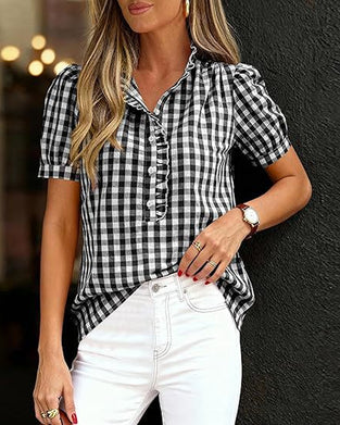 Blouse Ruit Pofmouw Korte Mouw