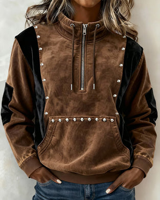 Sweatshirt Rits Kleurblok Relaxed