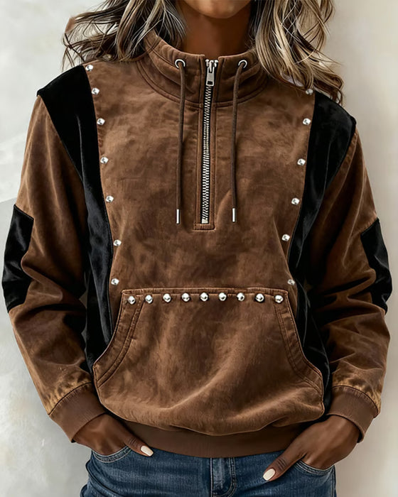 Sweatshirt Rits Kleurblok Relaxed