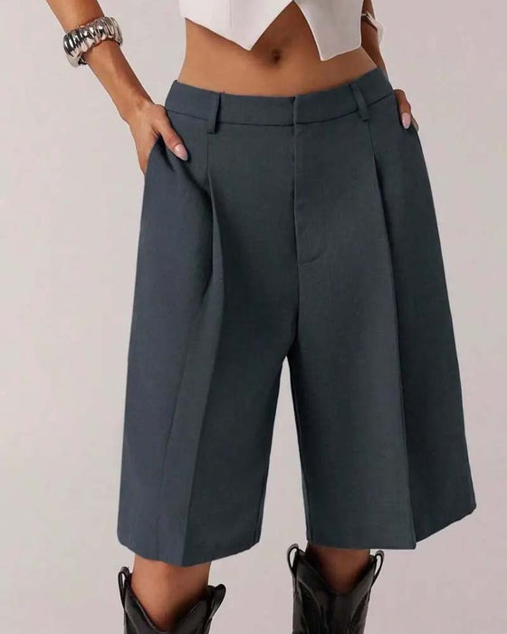 Blazer Broek Bermuda Rechte Pijp Zak Casual
