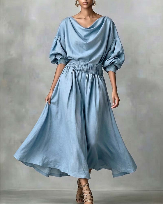 Jurk Effen Kleur Cowl Hals