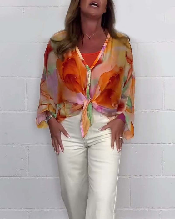 Casual blouse met V-hals en lange mouwen met print