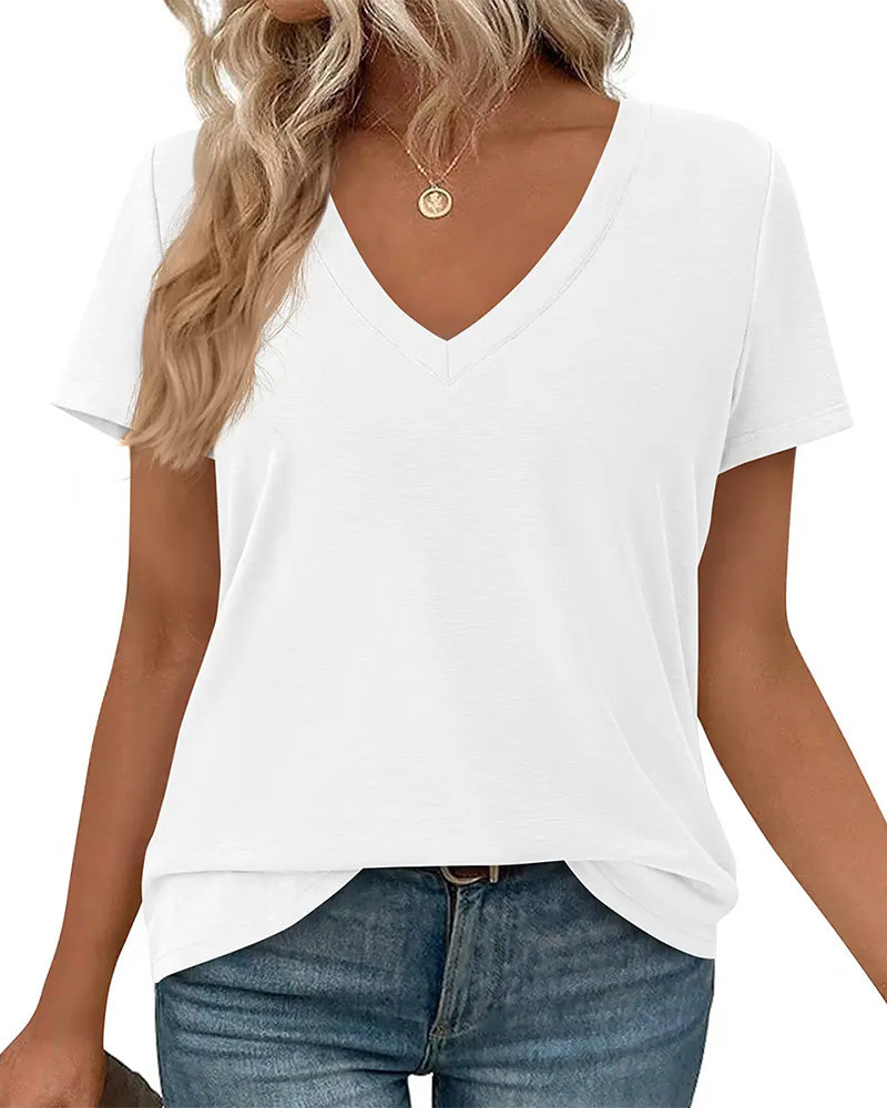 T-Shirt Pullover V-Hals Effen