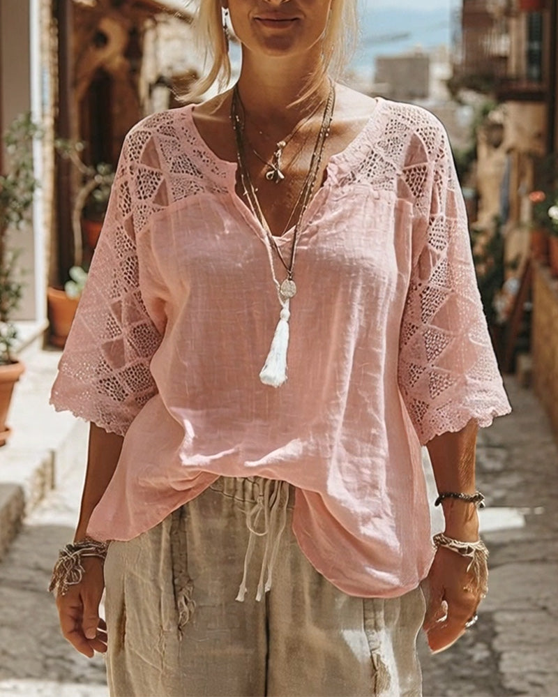 Blouse Effen Paneel V-Hals