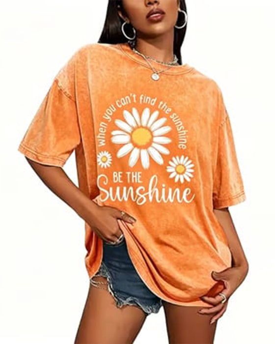 Casual T-Shirt Daisy Print Rondhals