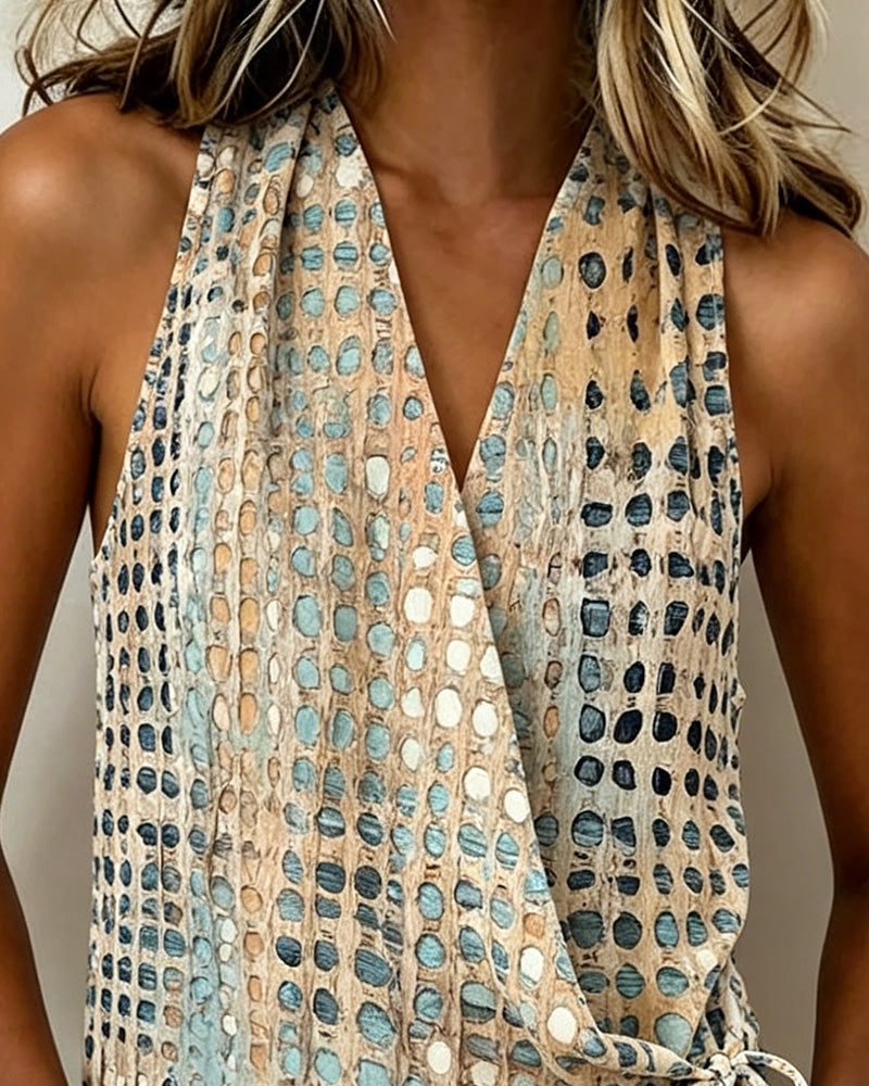 Blouse V-Hals Kruis Halter Stip Mouwloos