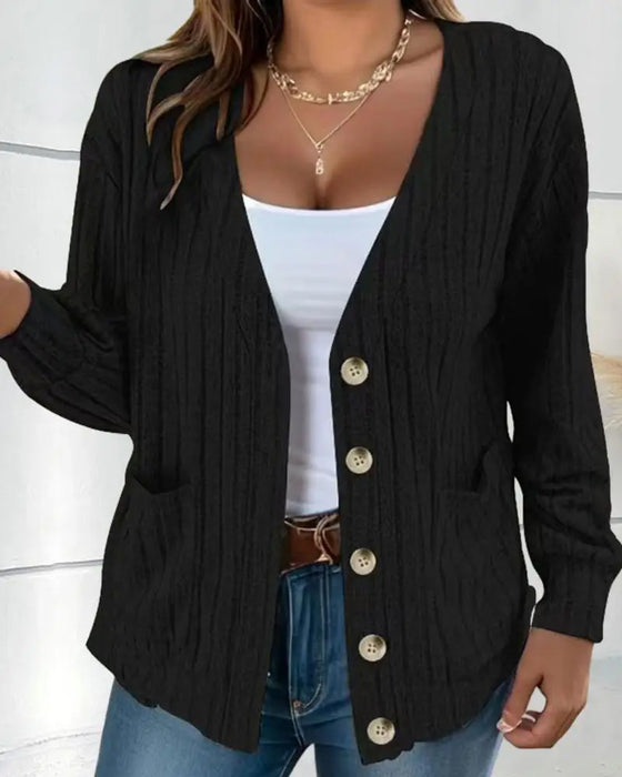 Effen jasje met V-hals en lange mouwen