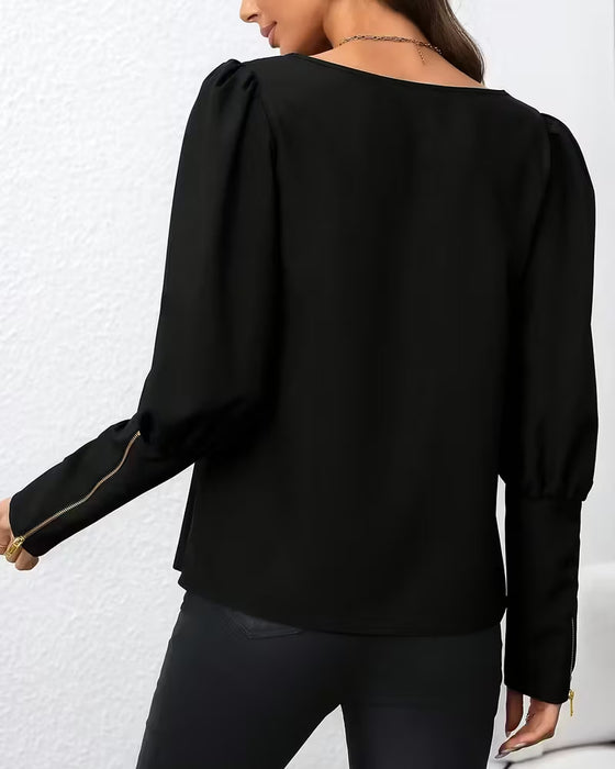 Blouse Rits Ballonmouwen