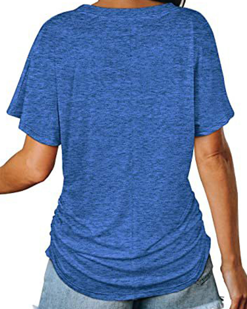 T-Shirt Geplisseerd Effen V-Hals