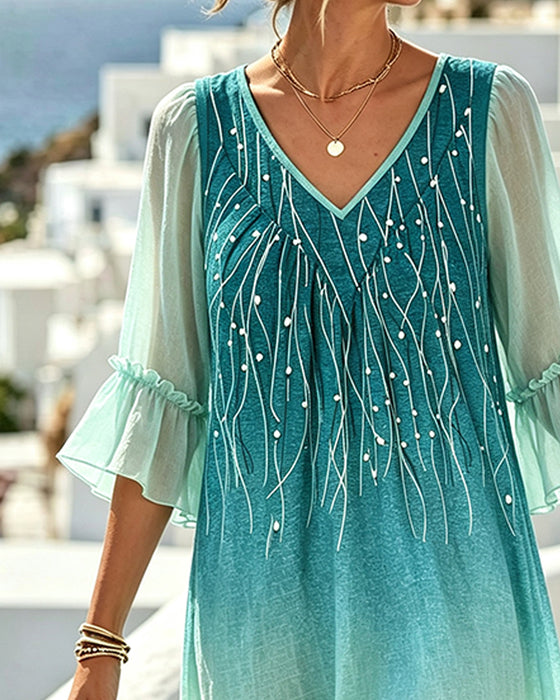 Jurk V-hals Ombre Ruiszoom