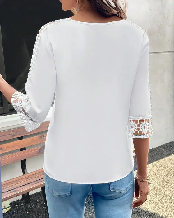 T-shirt Effen Kleur Hol Haak Patchwork