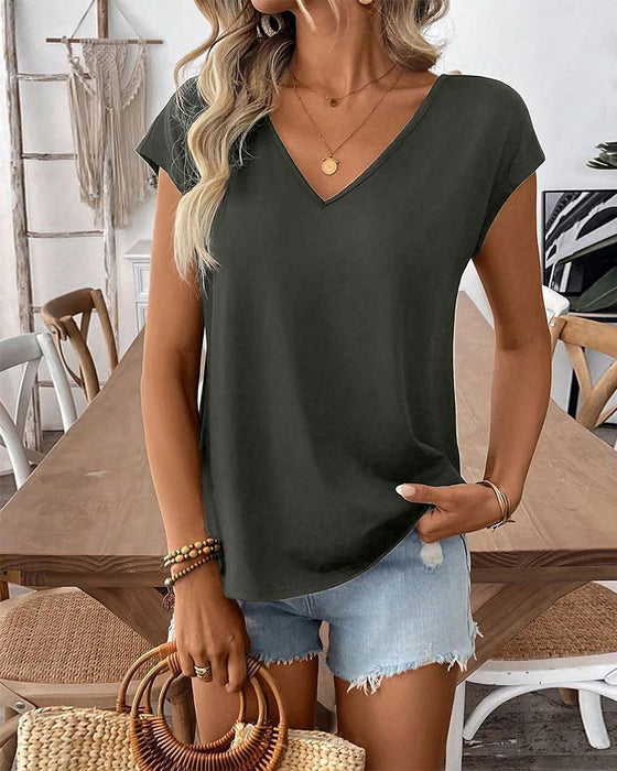T-Shirt V-Hals Rug Strik