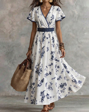 Jurk V-Hals Ingenaaid Taille Bloemen Maxi