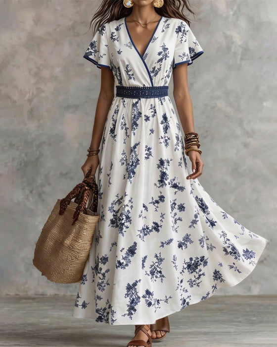 Jurk V-Hals Ingenaaid Taille Bloemen Maxi