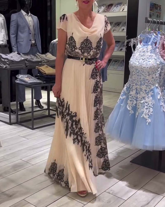 Vintage geplooide elegante jurk met print