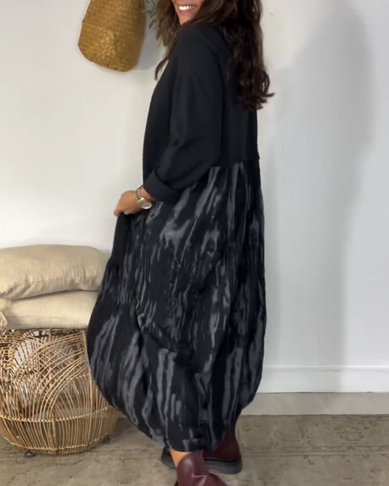 Jurk Ronde Hals Onregelmatige Patchworkprint