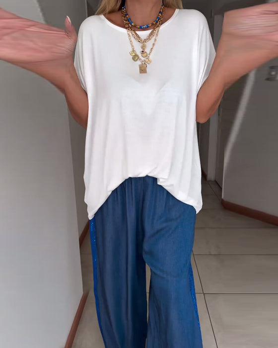 Effen T-shirt met ronde hals en korte mouwen