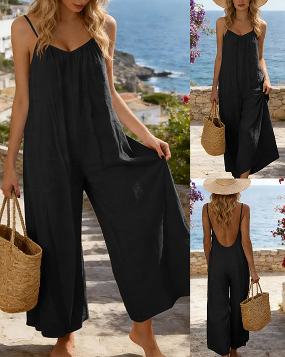 Jumpsuit Dunne Bandjes Effen Kleur