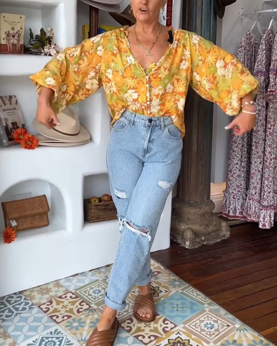 Blouse met bloemenprint en V-hals