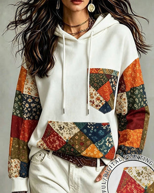 Hoodie Patchwork Print Met Capuchon