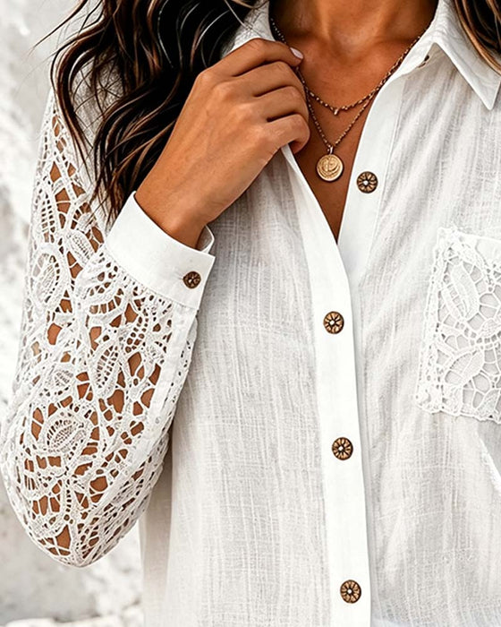 Blouse Kant Patchwork Lange Mouw