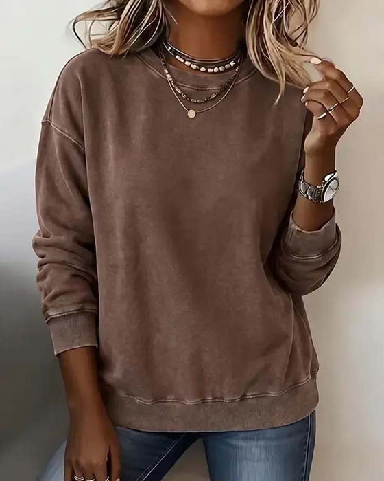 Sweatshirt Ronde Hals Afvallende Schouder Lange Mouw Los