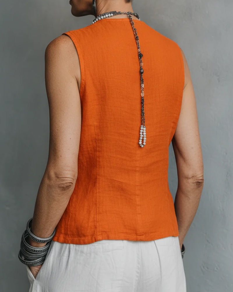 Tank Top Mouwloos Knoop Casual