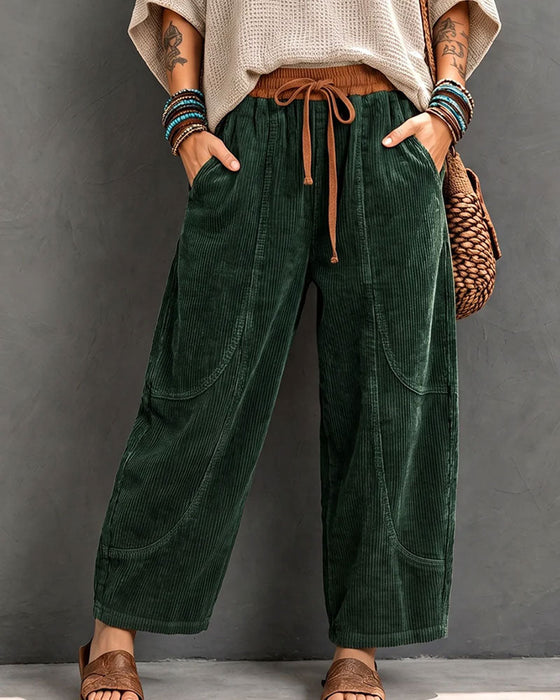 Broek Elastische Taille Kleurblok Cropped Wijd Been