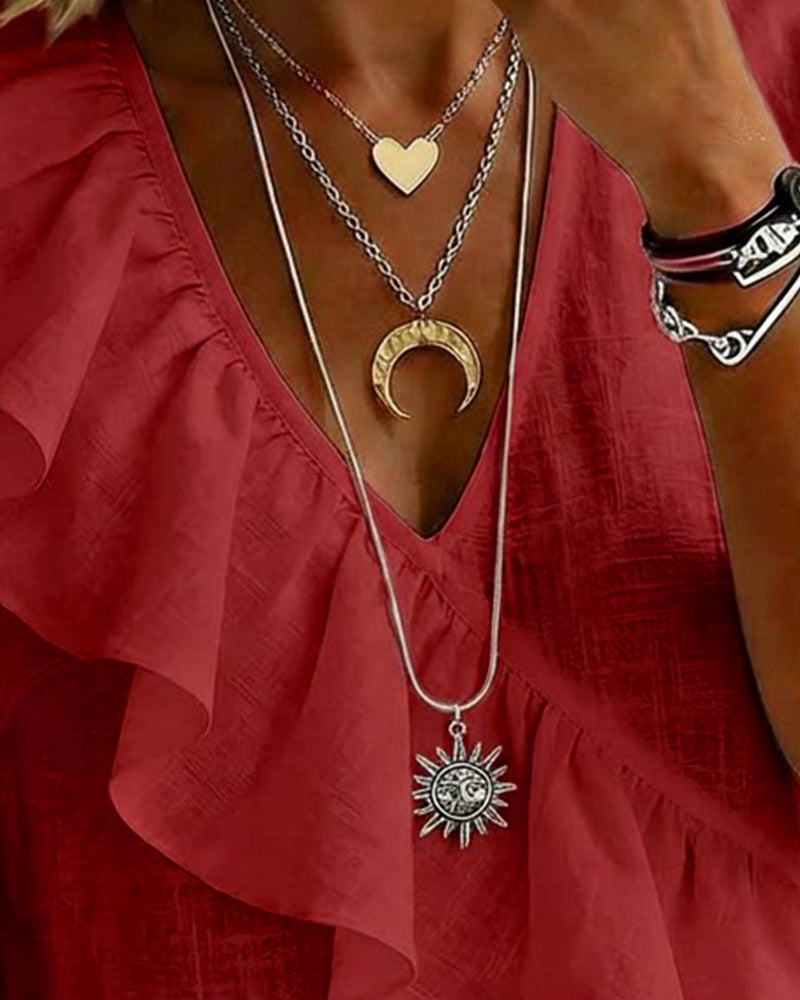 Blouse V-Hals Korte Mouw Ruches