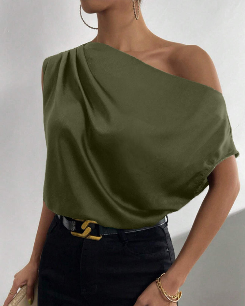 Blouse Effen Kleur Off Schouder Mouwloos