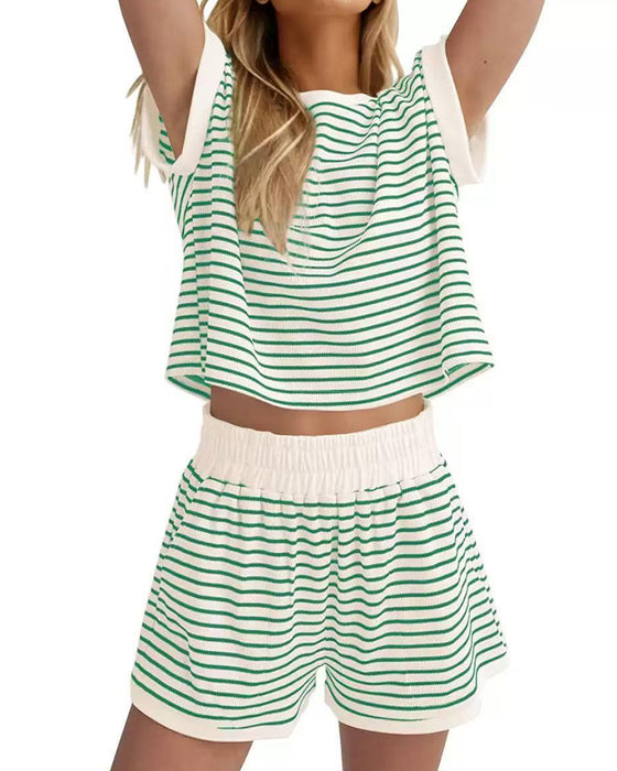 Sets Gestreept Kortmouwen Elastische Taille