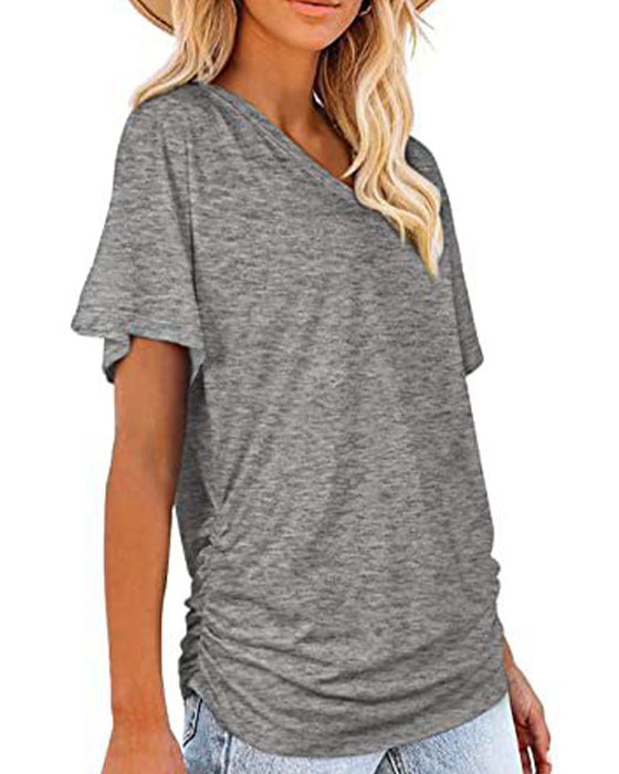 T-Shirt Geplisseerd Effen V-Hals