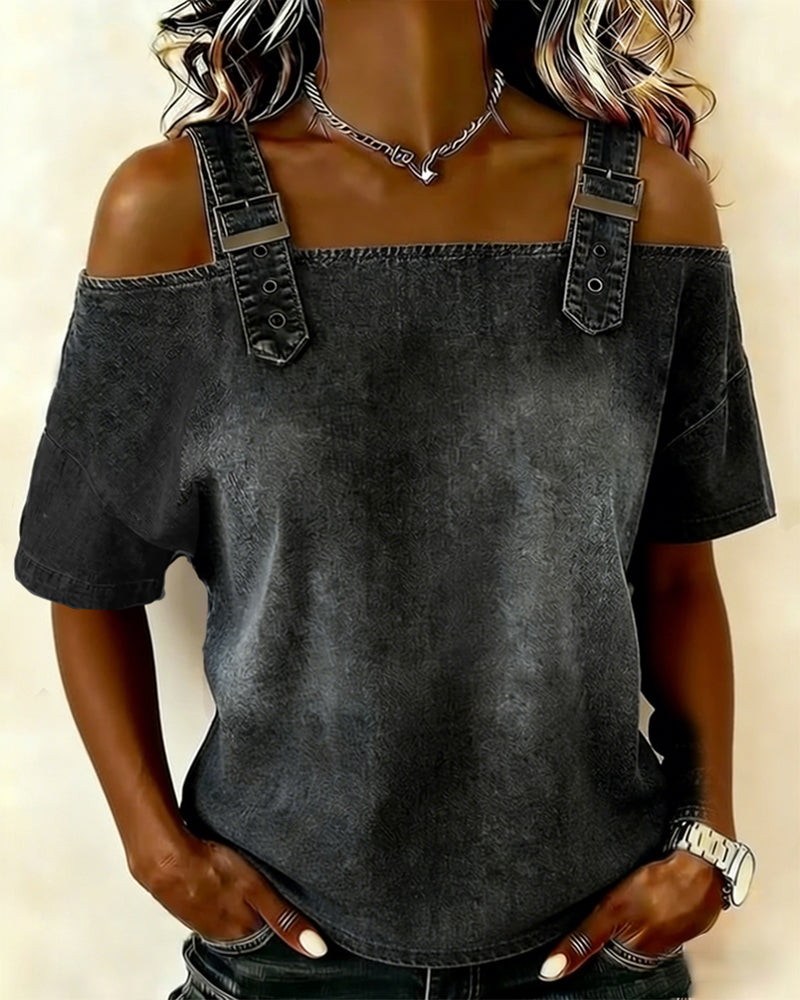 Blouse Off-Shoulder Met Schouderband Denim