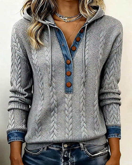 Colorblocking Langmouwige Hoodie Met Knopen