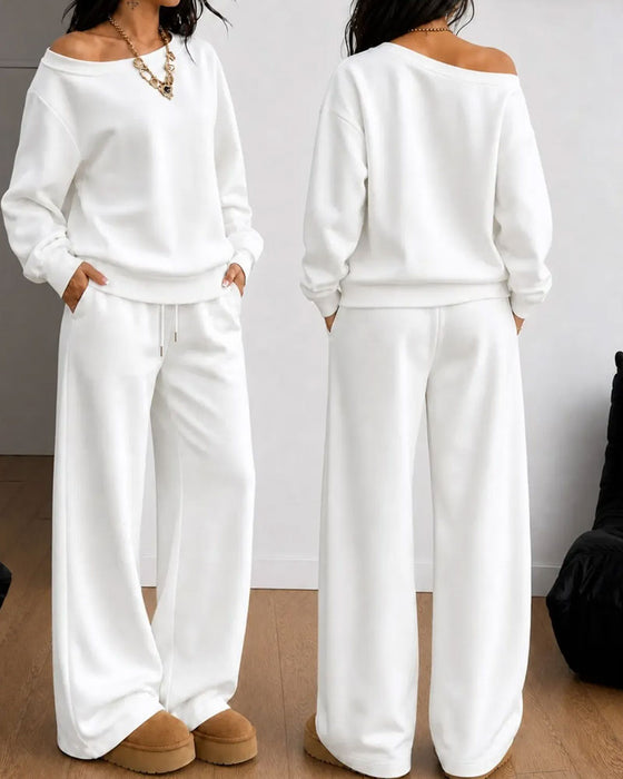 Set Eén Schouder Casual Sweatshirt Lange Broek