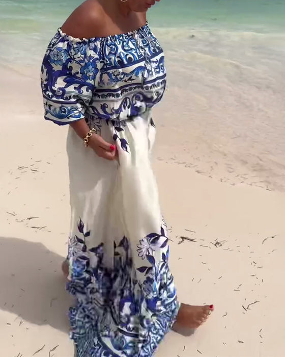 Jurk Off-Shoulder Gedrukt Resort